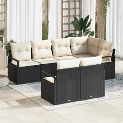 Set de Canapés de Jardin 7 pièces vidaXL avec Coussins Noir Poly Rotin