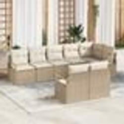 Ensemble de Canapé de Jardin 8 Pièces avec Coussins Beige Rotin Synthétique