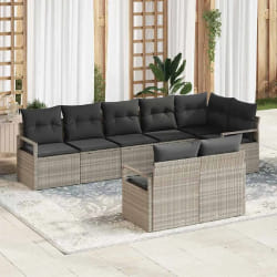 Set de canapé de jardin 8 pièces avec coussins gris clair en rattan synthétique