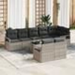 Canapé de jardin 9 pièces avec coussins gris poly rattan