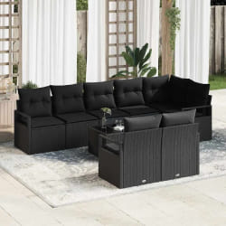 vidaXL Ensemble de canapé de jardin 9 pcs Noir Poly rotin