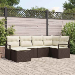 vidaXL Ensemble de Canapé de Jardin 6 Pièces avec Coussins Marron en Rotin Poly