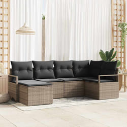 vidaXL Ensemble de canapés de jardin 6 pièces avec coussins gris poly rotin