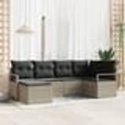 Ensemble de canapé de jardin 6 pièces avec coussins gris clair en poly rotin