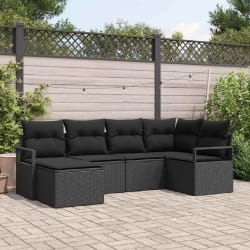 vidaXL Ensemble de canapé de jardin de 6 pièces avec coussins en poly rattan noir