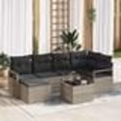 Ensemble de 7 pièces de canapé de jardin avec coussins gris poly rotin