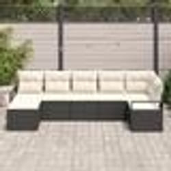 Ensemble de Canapés de Jardin vidaXL 7 Pièces avec Coussins Noir en Poly Rattan