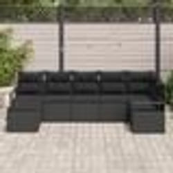 Set de canapés de jardin vidaXL 7 pièces avec coussins Noir Poly Rattan