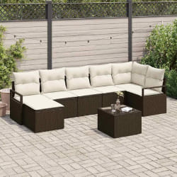 Ensemble de Canapés de Jardin vidaXL 7 pièces avec Coussins Gris Poly Rattan