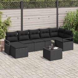 vidaXL Ensemble de canapé de jardin 8 pcs Noir Poly rotin