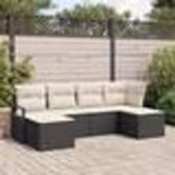 Ensemble de canapés de jardin 6 pièces avec coussins noir en rotin poly