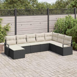 Ensemble de canapé de jardin 8 pièces noir en poly rattan