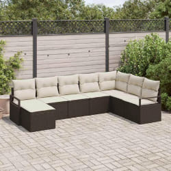 Ensemble de Canapé de Jardin 8 pièces avec Coussins Rattan Poly Marron