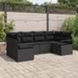 Ensemble de canapé de jardin de 6 pièces avec coussins noir en poly rotin