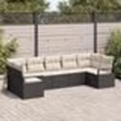 Ensemble de canapé de jardin 7 pièces avec coussins Noir Poly Rotin