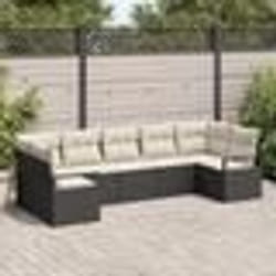Ensemble de canapé de jardin 7 pièces avec coussins Noir Poly Rotin