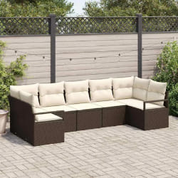 Ensemble De Canapé De Jardin 7 Pièces Avec Coussins Marron En Rattan Synthétique