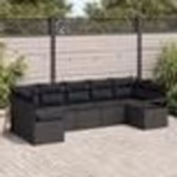 Ensemble de canapé de jardin 7 pièces avec coussins en poly rattan noir