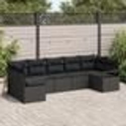 Ensemble de canapé de jardin 7 pièces avec coussins en poly rattan noir