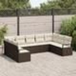Ensemble de canapé de jardin 9 pièces vidaXL avec coussins en rotin poly brun