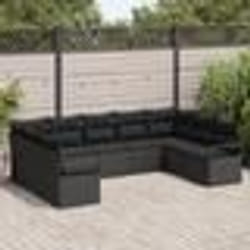 Set de canapé de jardin de 9 pièces avec coussins en rotin poly noir