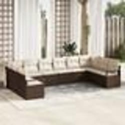 Ensemble de canapés de jardin de 10 pièces avec coussins en poly rattan marron