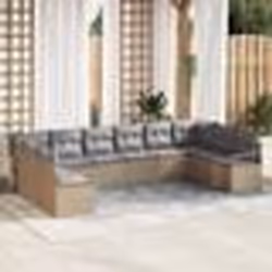 Canapé de Jardin 10 Pièces avec Coussins Beige en Rattan