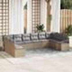 Canapé de Jardin 10 Pièces avec Coussins Beige en Rattan
