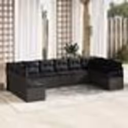 Ensemble de canapé de jardin 10 pièces avec coussins Noir Poly Rattan