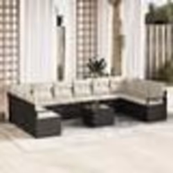 Ensemble de Canapé de Jardin 10 Pièces avec Coussins Marron Rattan Synthétique