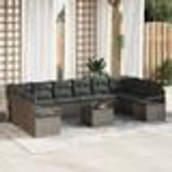 vidaXL Ensemble de canapé de jardin 10 pièces avec coussins noir en poly rattan