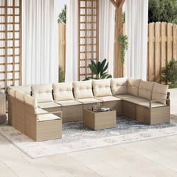 Ensemble de canapés de jardin 11 pièces avec coussins marron en rotin synthétique