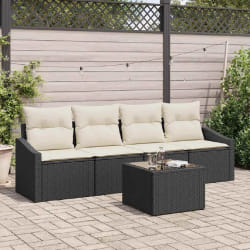 vidaXL Ensemble de Canapé de Jardin 5 pièces avec Coussins Noir Rattan Poly