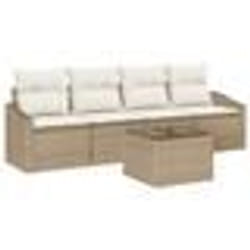 vidaXL Ensemble de 5 Canapés de Jardin avec Coussins Beige en Poly Rattan
