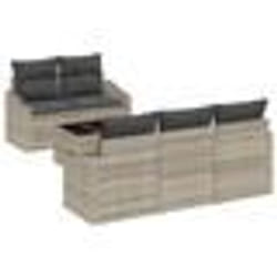 vidaXL Ensemble de Canapé de Jardin 6 Pièces avec Coussins Gris Clair en Rotin