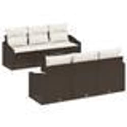 vidaXL Set de canapé de jardin 7 pièces avec coussins marron poly rattan