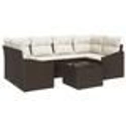 vidaXL Ensemble de canapé de jardin de 7 pièces avec coussins Marron Poly Rattan