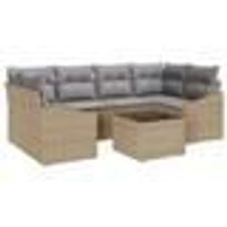 vidaXL Ensemble de Canapé de Jardin 7 pièces avec Coussins Beige Rattan Poly