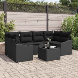 vidaXL Ensemble de canapé de jardin 7 pièces avec coussins en poly rattan noir