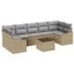 vidaXL Ensemble de Canapés de Jardin de 8 pièces avec Coussins Beige Rattan Poly