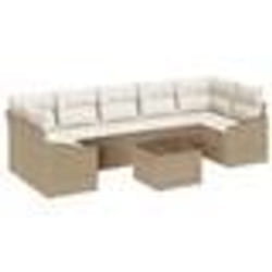 vidaXL Ensemble de Canapés de Jardin 8 Pièces avec Coussins Beige Poly Rattan