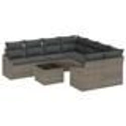 vidaXL Ensemble de canapé de jardin 9 pièces avec coussins gris en rotin synthétique