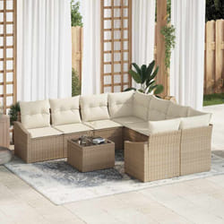 vidaXL Ensemble de canapé de jardin 9 pièces avec coussins Beige Rotin Synthétique