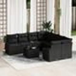 vidaXL Ensemble de canapé de jardin 9 pièces avec coussins en poly rotin noir