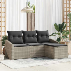 vidaXL Ensemble de Canapés de Jardin de 4 Pièces avec Coussins en Gris Clair Poly Rotin