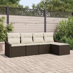 vidaXL Ensemble de Canapé de Jardin 5 Pièces avec Coussins en Rattan Brun