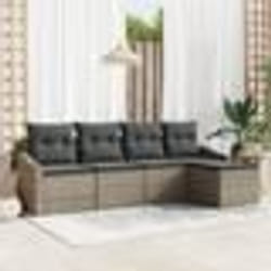 vidaXL Ensemble de Canapé de Jardin de 5 Pièces avec Coussins Gris Poly Rattan