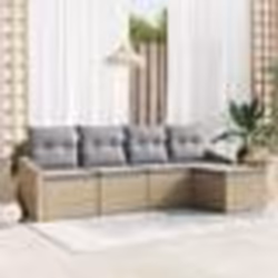 vidaXL Ensemble de Canapé de Jardin 5 Pièces avec Coussins Beige Poly Rotin