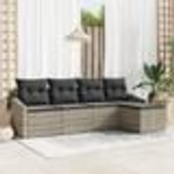 vidaXL Ensemble de canapé de jardin 5 pièces avec coussins en rotin poly gris clair