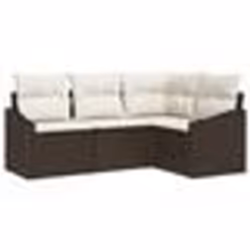 vidaXL Ensemble de canapé de jardin 4 pièces avec coussins Marron Poly Rattan